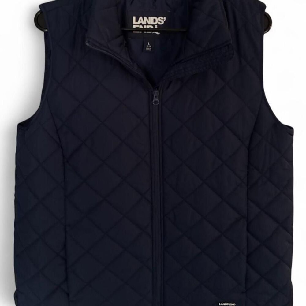 Lands’ End Navy Blue Women’s Large Quilted Full Zipper Vest